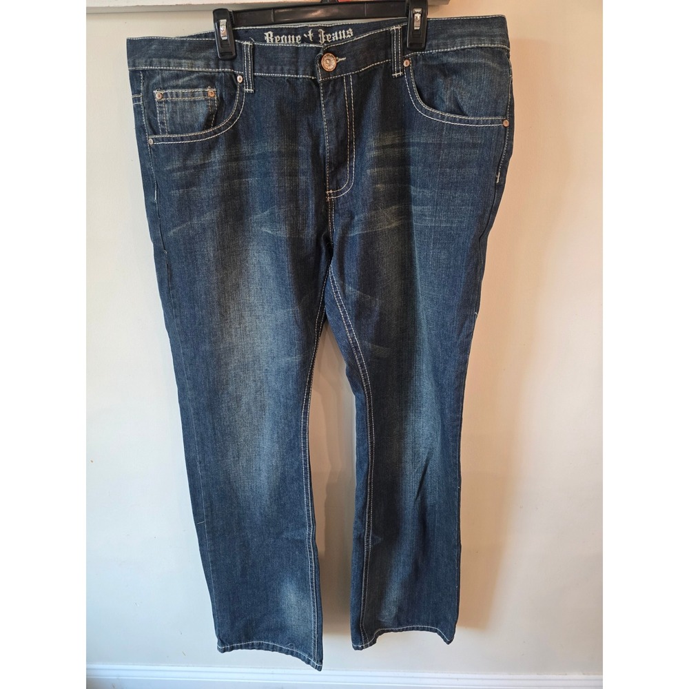 Request Jeans Premium Mens 42x34 Dark Wash Straight Leg Contrast Stitch Blue